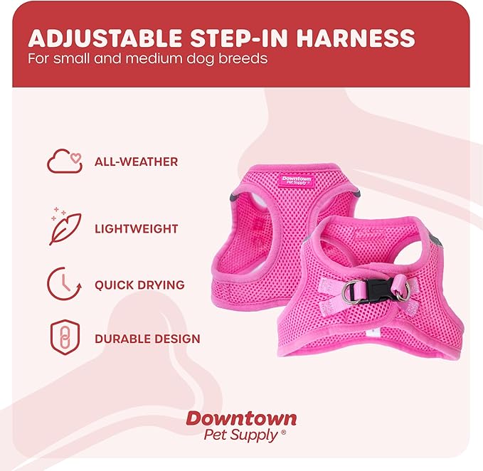 Downtown Pet Supply Step-in Dog Harness – No Pull, Adjustable Padded Mesh with Reflective Trim, Secure Buckle Strap – Comfortable & Breathable Small Dog Harness, X-Small, Pink