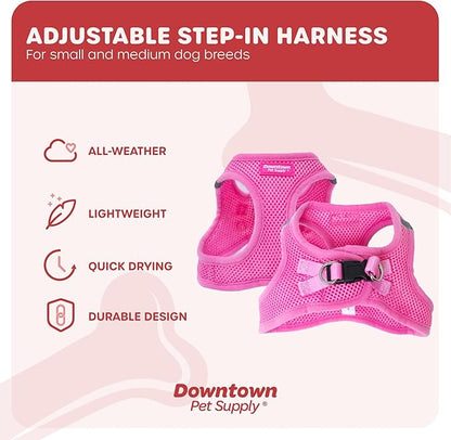 Downtown Pet Supply Step-in Dog Harness – No Pull, Adjustable Padded Mesh with Reflective Trim, Secure Buckle Strap – Comfortable & Breathable Small Dog Harness, X-Small, Pink
