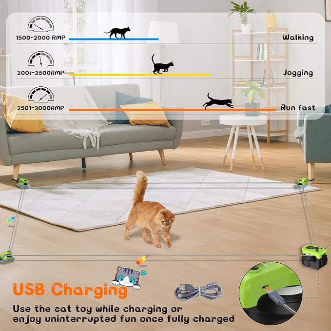 ITSHINY Interactive Cat Toy for Indoor - Automatic Cat Treadmill with Remote Control, 3 Speeds, Quiet Motor | Indoor Chase Hunting Feather Cat Gift for Fitness, Playtime & Energy Release (Green)