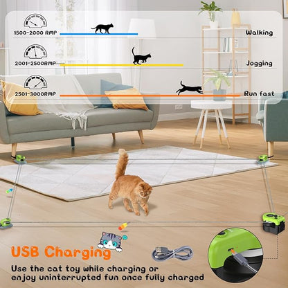 ITSHINY Interactive Cat Toy for Indoor - Automatic Cat Treadmill with Remote Control, 3 Speeds, Quiet Motor | Indoor Chase Hunting Feather Cat Gift for Fitness, Playtime & Energy Release (Green)