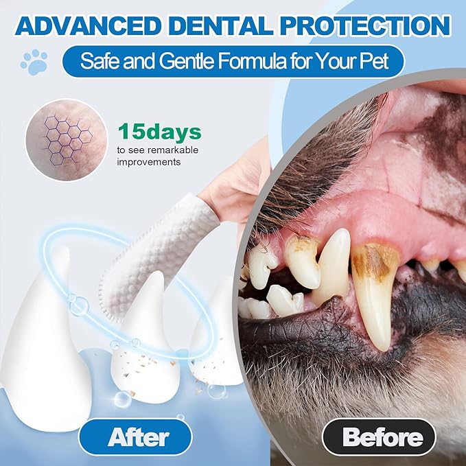 Dog Dental Finger Wipes, Teeth Cleaning Wipes for Dogs & Cats, Remove Plaque Tartar Stains, Freshen Breath, No-Rinse Toothbrush Alternative, Cat Dental Care Formula, Toothbrush-Like Texture, 50 Count