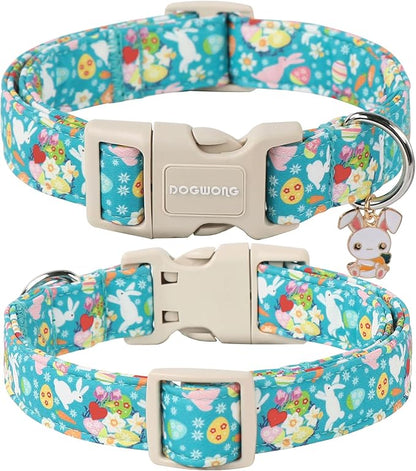 DOGWONG Easter Dog Collar,Cute Flower Bunny Eggs Dog Collar Pink Pet Collar Girl Dog Collar Puppy Pet Gift Adjustable Dog Collars for Small Dogs