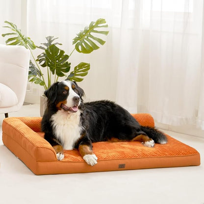 EHEYCIGA XXL Dog Bed Memory Foam, Orthopedic Giant Dog Bed Jumbo with Washable Removable Cover, Waterproof Pet Sofa Couch with Nonskid Bottom, 48x35x7.5, Pumpkin