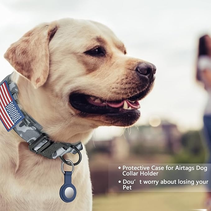 DAGANXI Tactical Dog Collar, Adjustable Military Training Nylon Dog Collar with Control Handle and Heavy Metal Buckle for Medium and Large Dogs, with Patches and Airtags Case (XL, Camo)