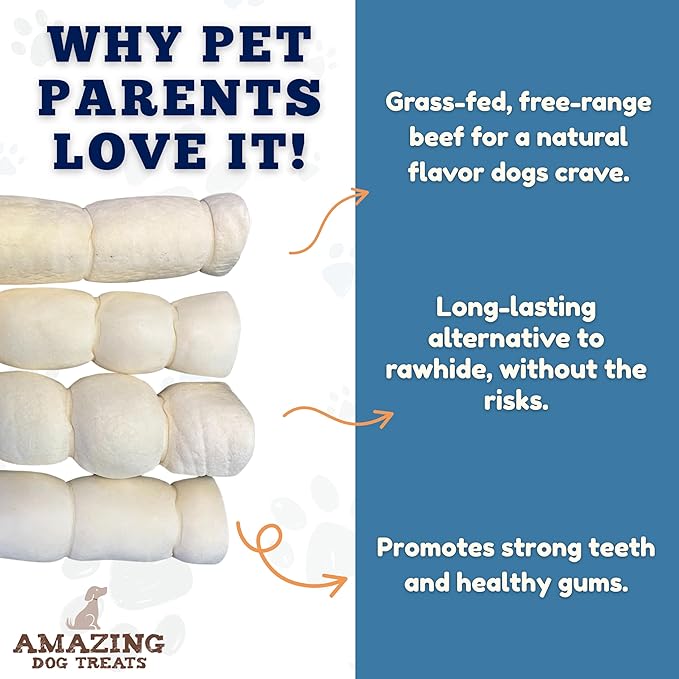Amazing Dog Treats - Beef Cheek Rolls (10 Inch Regular - 4 Pcs) - Safe Rawhide Alternative Dog Chew - Great for Power Chewers - Long Lasting Dog Chew - Retriever Rolls for Dogs