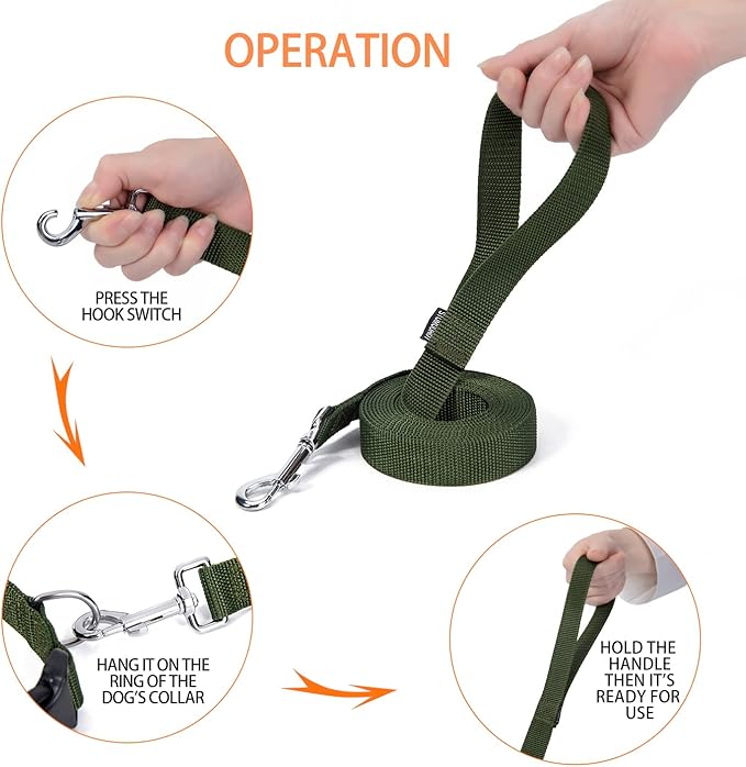 Siumouhoi Strong Durable 10ft Nylon Dog Training Leash, 1 Inch Wide Traction Rope, for Small and Medium Dog (Military Green, 10 Feet)