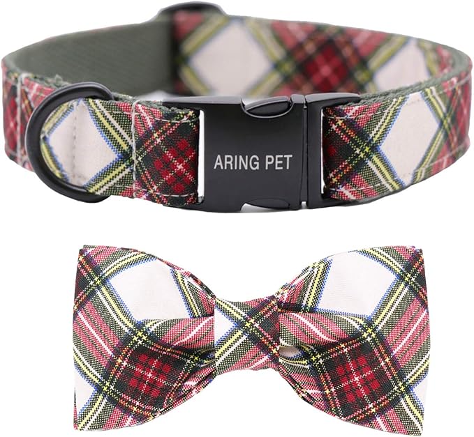 ARING PET Christmas Dog Collar Bowtie, Cute Red Green Xmas Holiday Pet Collars with Bow for Puppy Small Medium Large Boy Girl Dogs-M