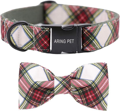 ARING PET Christmas Dog Collar Bowtie, Cute Red Green Xmas Holiday Pet Collars with Bow for Puppy Small Medium Large Boy Girl Dogs-M