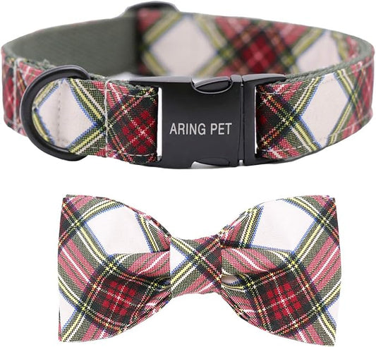ARING PET Christmas Dog Collar Bowtie, Cute Red Green Xmas Holiday Pet Collars with Bow for Puppy Small Medium Large Boy Girl Dogs-S
