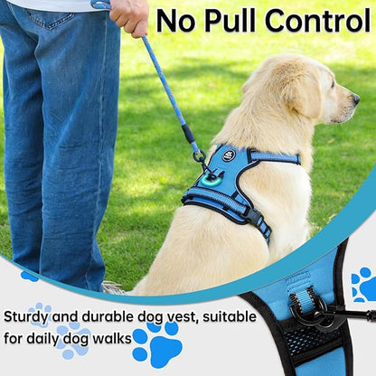 NESTROAD No Pull Dog Vest Harness with Leash, Adjustable Reflective Oxford Pet Harness with Easy Control Handle for Small Dogs, Blue