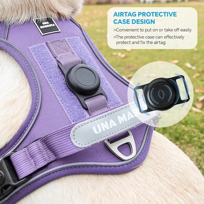 Airtag Dog Harness Chest Plate Reflective No Pull Harness with Leash for Extra Large Dogs (Purple, M)