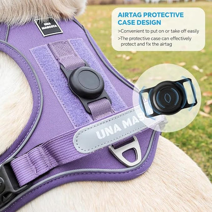 Airtag Dog Harness Chest Plate Reflective No Pull Harness with Leash for Extra Large Dogs (Purple, M)