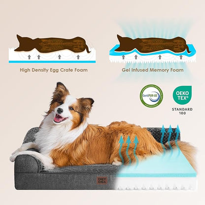 EHEYCIGA Memory Foam Dog Bed Large Size Dogs, Orthopedic Dog Bed Large with Washable Removable Cover, Waterproof Pet Sofa Couch with Nonskid Bottom, 36x27x6, Dark Grey