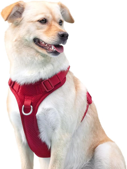 No Pull Dog Harness for Small Medium Large Dogs - Adjustable 2 Layer Mesh Dog Vest with Dual Clip, Escape Proof, Quick Release, Lightweight Breathable Mesh for Walking Hiking (Burgundy Red,XL)