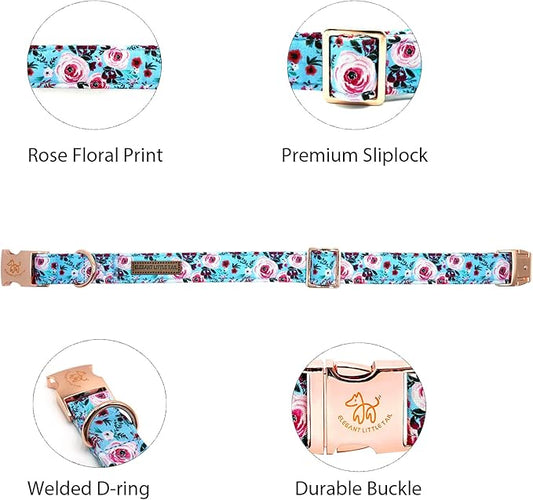Elegant Pink Floral Print Summer Dog Collar - Cotton, Durable, Metal Buckle for X-Small Dogs