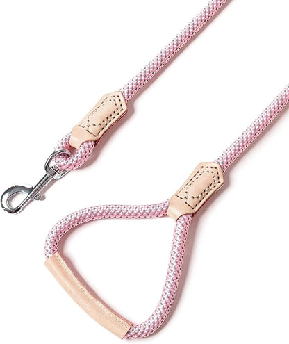 Mile High Life Rope Leash with Genuine Leather Grip and Connection, 6 FT/5 FT/4 FT, Heavy Duty Leash for Small Medium & Large Dogs(Pink,72 Inch)