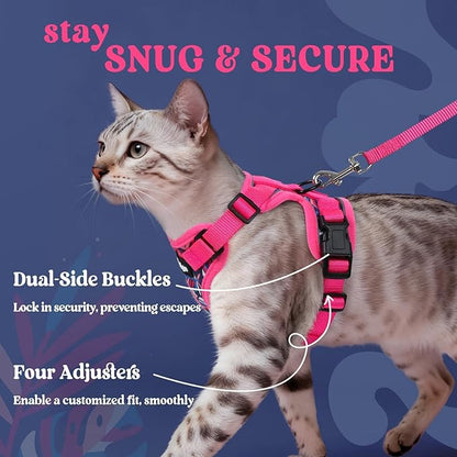 rabbitgoo Cat Harness and Leash for Walking, Escape Proof Soft Adjustable Vest Harnesses for Cats, Easy Control Breathable Reflective Strips Jacket, Coconut Fuchsia,S
