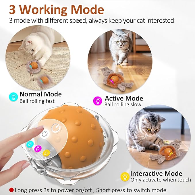 Interactive Cat Toys for Indoor Cats, Electric Cat Mouse Toy, Automatic Kitten Toys for Bored Indoor Adult Cats, Motion Activated, Fast Rolling On Carpet, USB Rechargeable