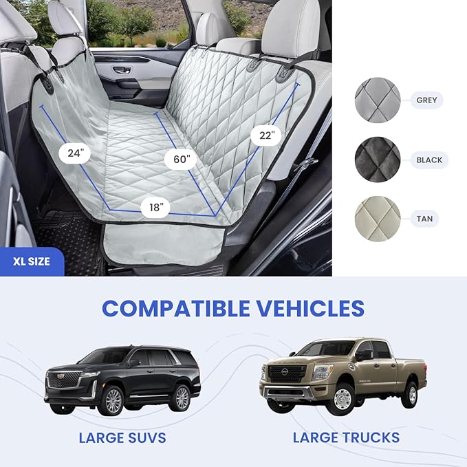 4Knines Dog Hammock for Full Size Trucks & Large SUVs (XL, Tan) – Bench Seat Covers for Trucks with 60/40 Split Seats - Armrest & Seatbelt Access – Waterproof, Easy Install, Machine Washable