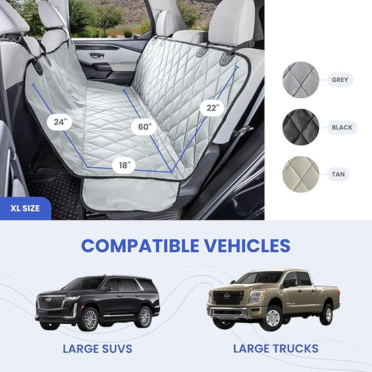 4Knines Dog Hammock for Full Size Trucks & Large SUVs (XL, Tan) – Bench Seat Covers for Trucks with 60/40 Split Seats - Armrest & Seatbelt Access – Waterproof, Easy Install, Machine Washable