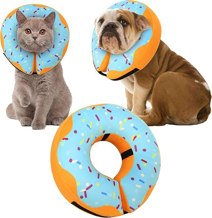 Recovery Donut Collar for Dogs & Cat,Inflatable Dog Cone Collar Alternative After Surgery,Soft Cone for Large Medium Small Dog,Adjustable Pet Neck Donut(Blue,Medium+)