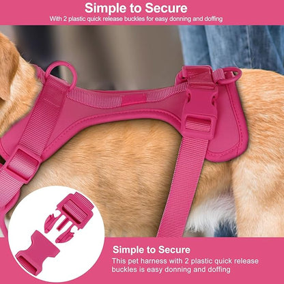 Wisedog No Pull Lightweight Dog Vest Harness with Soft and Comfortable Cushion, Breathable Mesh, for Small Medium Large Dogs Walking (L(Neck: 16.15"-20.86";Chest: 24.02"-38.19"), Peacock Pink)