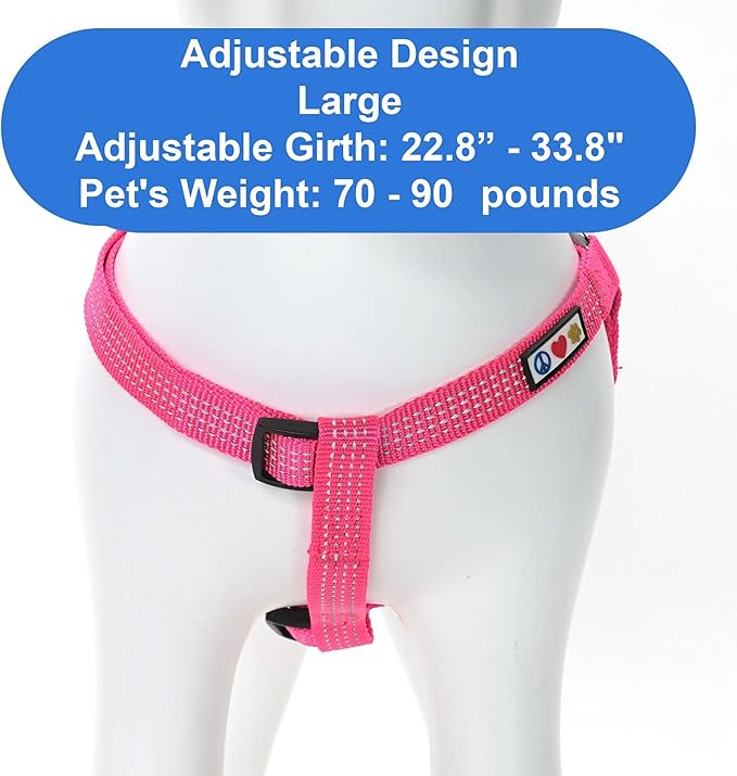Pawtitas Reflective Step-in Dog Harness – Adjustable No-Pull Vest for Puppies to Seniors, Safe & Comfortable, L Pink