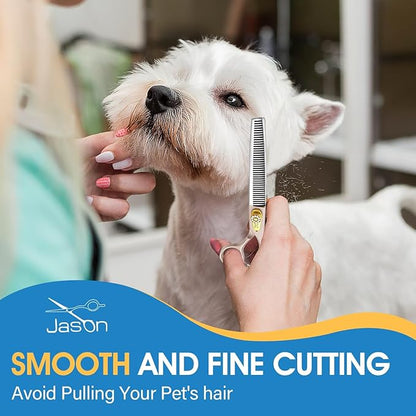 JASON Professional Dog Grooming Scissors - 7 Inch Thinning Shear Japanese 440C Stainless Steel Diamond Screw with 40 Teeth Dog Blender Scissors Christmas Gift