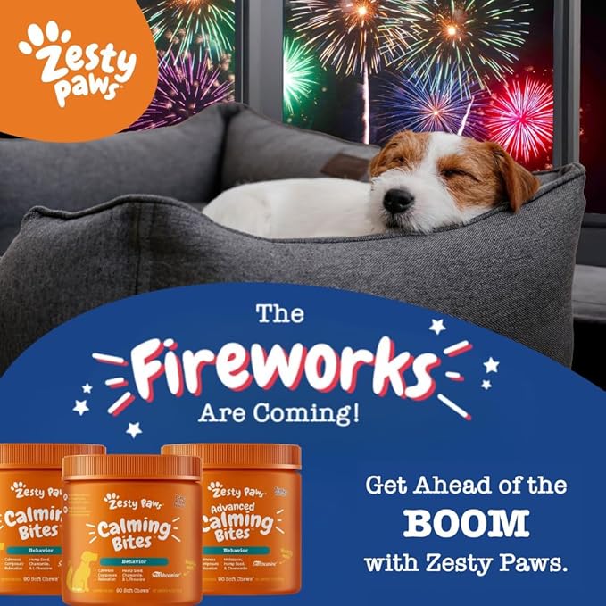 Zesty Paws Calming Chews for Dogs - for Everyday Stress, Relaxation, Composure, and Separation, Puppy Bites Turkey 90 Count