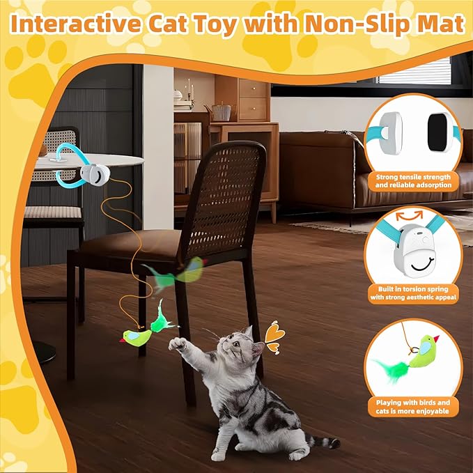 CATPICK Interactive Cat Toys for Indoor Cats Automatic Electric Flying Bird Feather Mouse Toy - Best Kitten & Adult Cat Enrichment Mouse cat Toy Hanging Electric Kitty Toys for Bored Cats