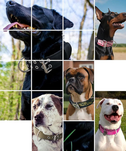 Dog Collar for Large Dogs - 2" Wide Tactical Collars with Handle for Extra Large Breed Dogs, Military Heavy Duty 1/3" Thick Nylon Pet Collar Camo Pink L