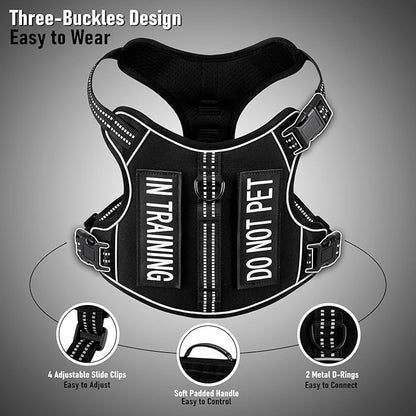Extra Small Dog Harness, No-Pull Pet Harness with 2 Leash Clips, Adjustable Soft Padded Dog Vest, Reflective No-Choke Pet Oxford Vest with Easy Control Handle for XSmall Dog Breeds, Black, XS