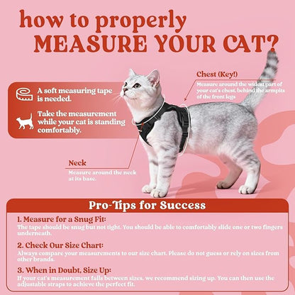 rabbitgoo Cat Harness and Leash for Walking, Escape Proof Soft Adjustable Vest Harnesses for Cats, Easy Control Breathable Reflective Strips Jacket, Black, S