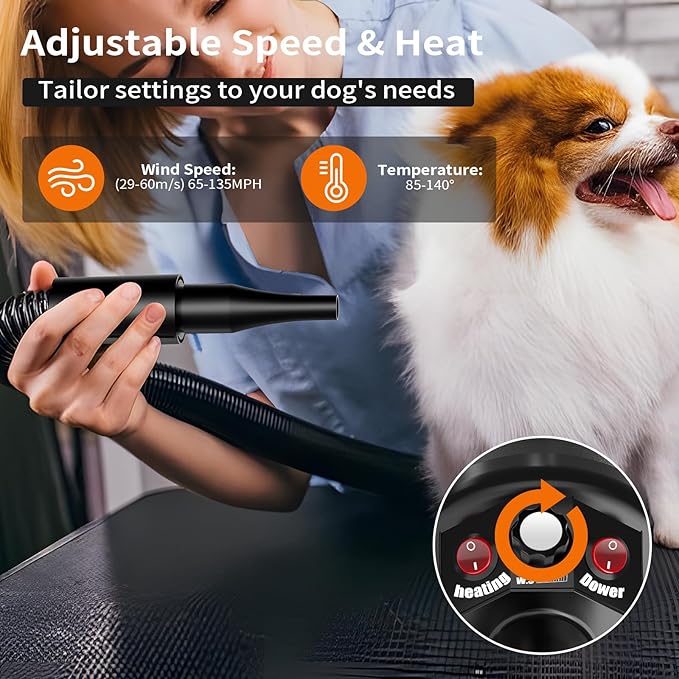 PETNF Dog Dryer for Pet Grooming, Dog Hair Dryer Blower Dog Blow Dryer High Velocity Air Forced Blow Dryer for Large Dogs,Noise Reduction Pet Hair Dryer 3.2HP Adjustable Speed Temp Dogs Grooming Bath