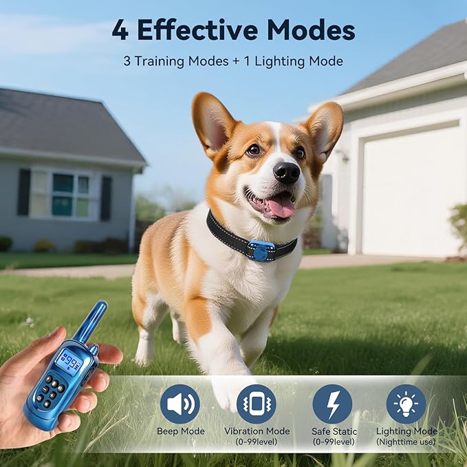 Jeyihka Dog Shock Collar 2 Dogs-2000ft Dog Training Collar with Remote，IPX7 Waterproof Electric Collar with 3 Training Modes,0-99Precise Adjustment，for Small, Medium and Large Dogs 5-120lbs，Blue