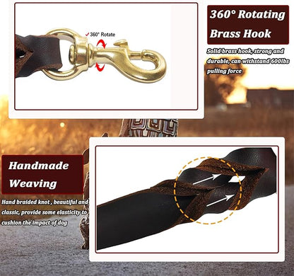 Leather Dog Leash 5ft x 3/4 inch, Heavy Duty Leather Braided Dog Training Leash, Strong and Comfortable Leashes for Large, Medium, Small Dogs