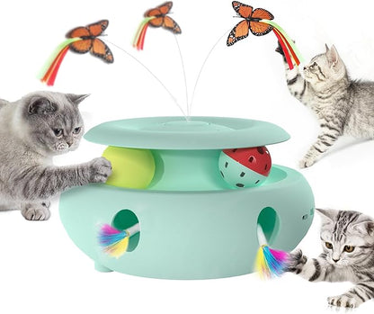 Scsuupoee Cat Toys,3-in-1 Interactive Cat Toys for Indoor Cats,Rechargeable Automatic Interactive Cat Toy with Fluttering Butterfly,Smart Sensor 6 Holes Mice Whack-A-Mole and Track Balls,Blue