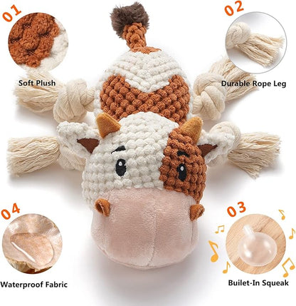 Sedioso Dog Toys, Dog Plush Toy for Large Breed, Cute Squeaky Dog Toys with Crinkle Paper, Dog Chew Toys for Puppy, Small, Middle, Big Dogs (Cow)