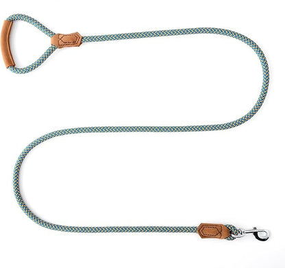 Mile High Life Leather Dog Leash, Heavy Duty Strong Genuine Leather Handle Rope Leash Soft and Comfortable for Small Medium Large Dogs (Peacock Blue, 48 Inch)