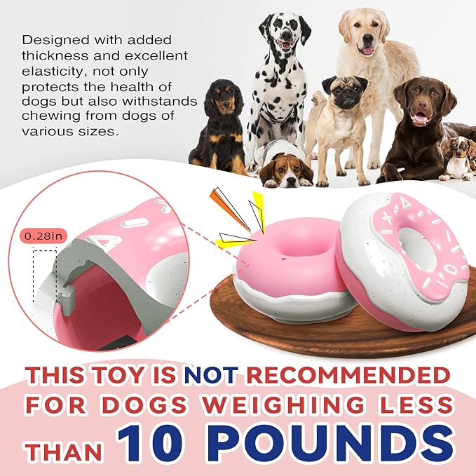 TLKNG Large Size Donut Squeaky Dog Toy for Medium/Large Dogs Breed Aggressive Chewers Durable Bouncy Pink Squeak Toys