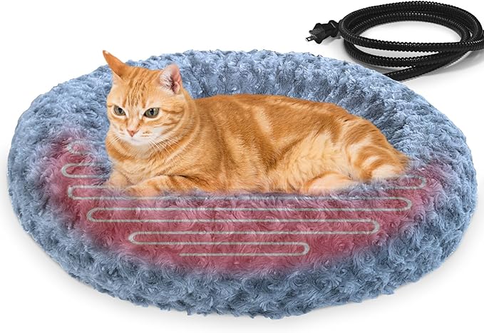 AUPETEK Heated Cat Beds for Indoor Cats Warming Cat Beds Super Soft Machine Washable Thermo Kitty Electric Heating Bed 19 Inches Round