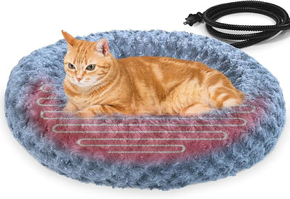 AUPETEK Heated Cat Beds for Indoor Cats Warming Cat Beds Super Soft Machine Washable Thermo Kitty Electric Heating Bed 19 Inches Round