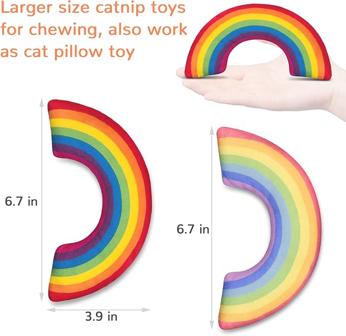 ETEKYER Catnip Toys for Indoor Cats Kitten, Kitty Toys Rainbow Cat Kicker Pillow 2Pcs, Interactive Fun Cat Nip Chew Teeth Cleaning Toys for All Pet Breed