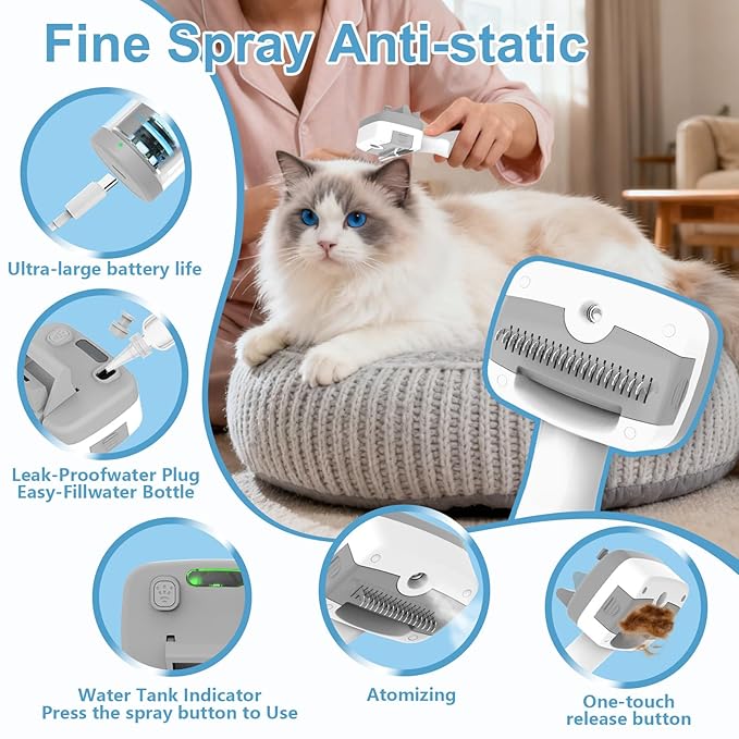 Pawimood Pet Steam Brush for Dogs & Cats – Self Cleaning, 3 in 1 Hair Removal Comb Steam for Shedding & Dematting for Long & Short Haired Pets,Includes Pet Essence