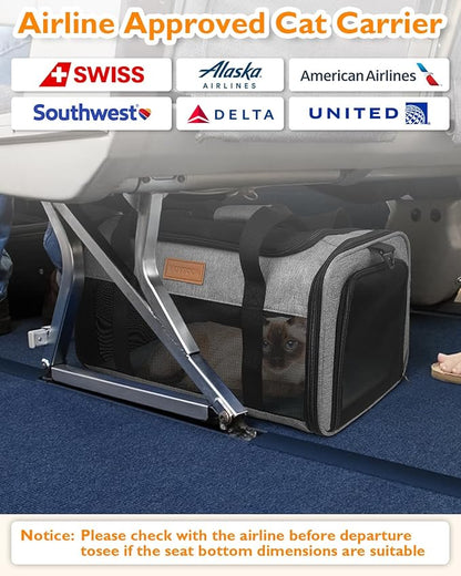 PETUX Airline Approved Pet Carrier - 17x11x9.5 in, Underseat, Top & Side Entry, Soft Sided Cat Dog Carrier for Small Cat & Dog Up to 12 lbs with Breathable Anti-Scratch Mesh for Travel & Vet - Grey
