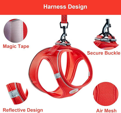Hipubby Dog Harness and Leash Set, No Pull Soft Mesh Puppy Harness for Small Medium Dogs, Cats - Step in Reflective Breathable Lightweight Vest Harness for Walking, Training - Red, S