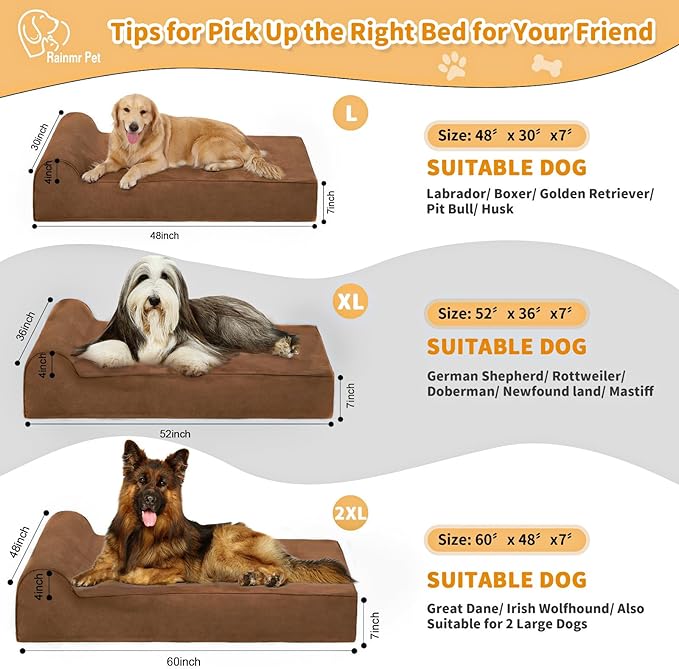 Rainmr Orthopedic Dog Beds for Large Dogs, 7" Memory Foam Dog Beds with Waterproof Liner, Durable Microsuede Cover, Removable and Washable, Nonskid Bottom, 48"x30"x7" L Chocolate