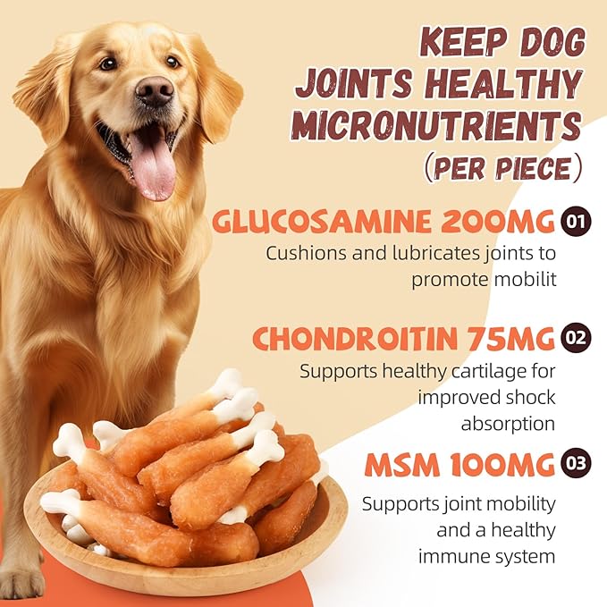 Pawmate Dog Treats Chicken Wrapped Calcium Bone, Rawhide-Free Grain-Free Training Treats for Dogs Teeth Cleanning Breath Fresh Dog Chewy Snacks for Medium Large Dogs 10.6 oz, 18-19 Counts