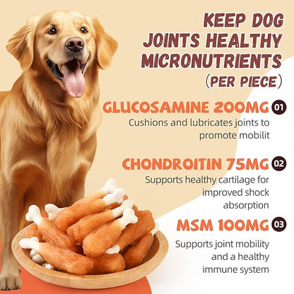 Pawmate Dog Treats Chicken Wrapped Calcium Bone, Rawhide-Free Grain-Free Training Treats for Dogs Teeth Cleanning Breath Fresh Dog Chewy Snacks for Medium Large Dogs 10.6 oz, 18-19 Counts
