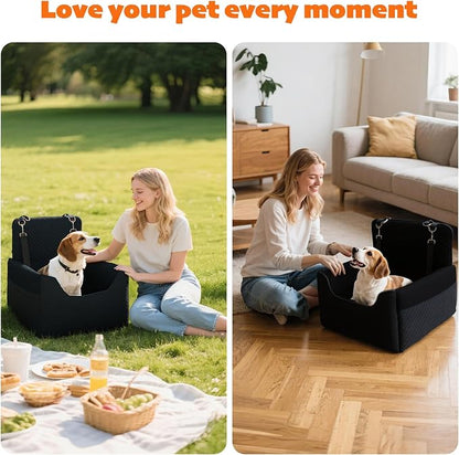 Dog Car Seat for Small Dogs Under 30lbs, Dog Booster Seat with Detachable Washable Cover and Cushion, Memory Foam Pet Car Seat with Safety Belt and Storage Pockets